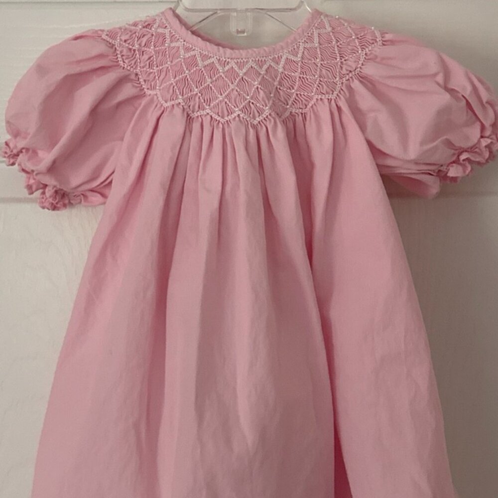 Pink Smocked Bubble Sleeve Dress